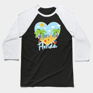 Florida Love Heart Shaped Beach Vacation Scene Baseball T-Shirt